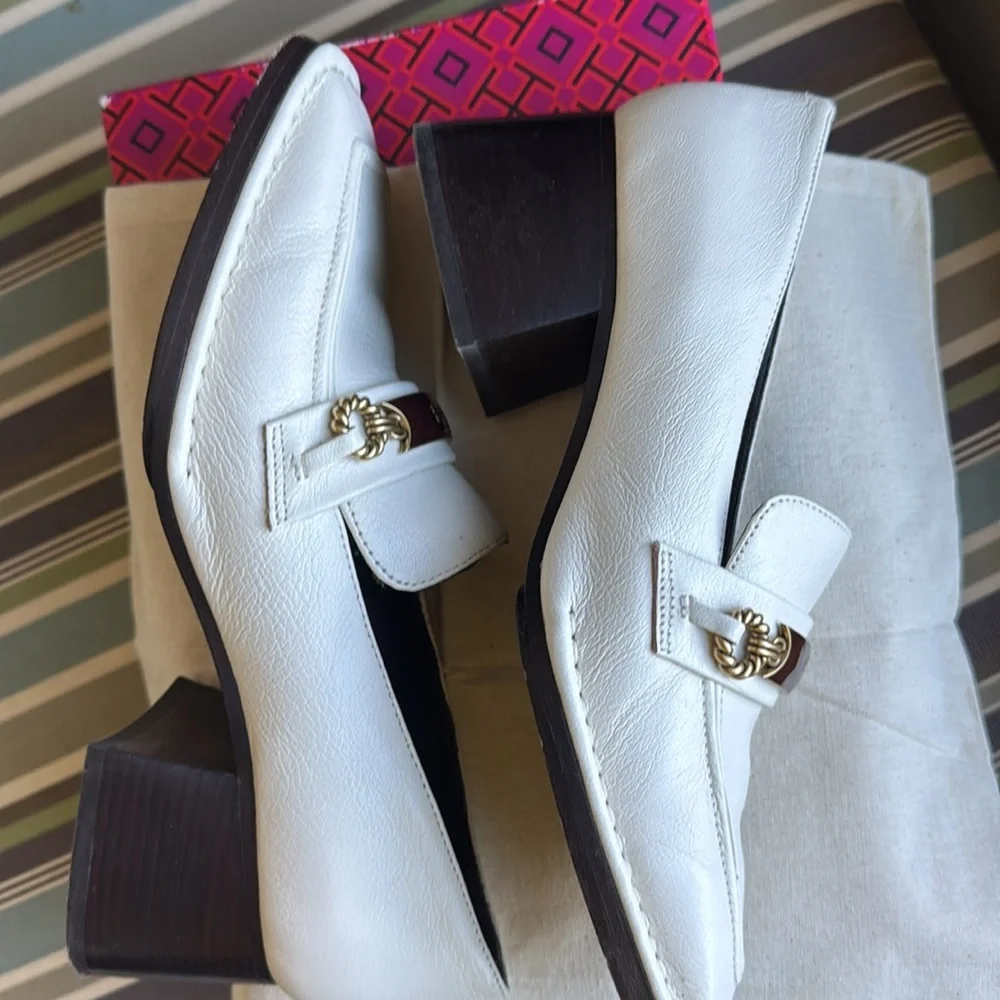 Tory Burch Perrine Heel Loafer 55mm New Ivory 104 Size 8 - Picture 9 of 13